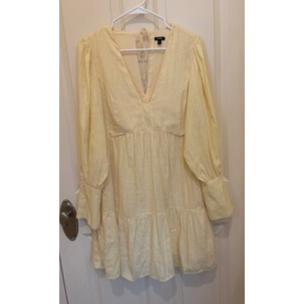 EXPRESS Elegant Yellow V-Neck Linen Blend Dress - Medium